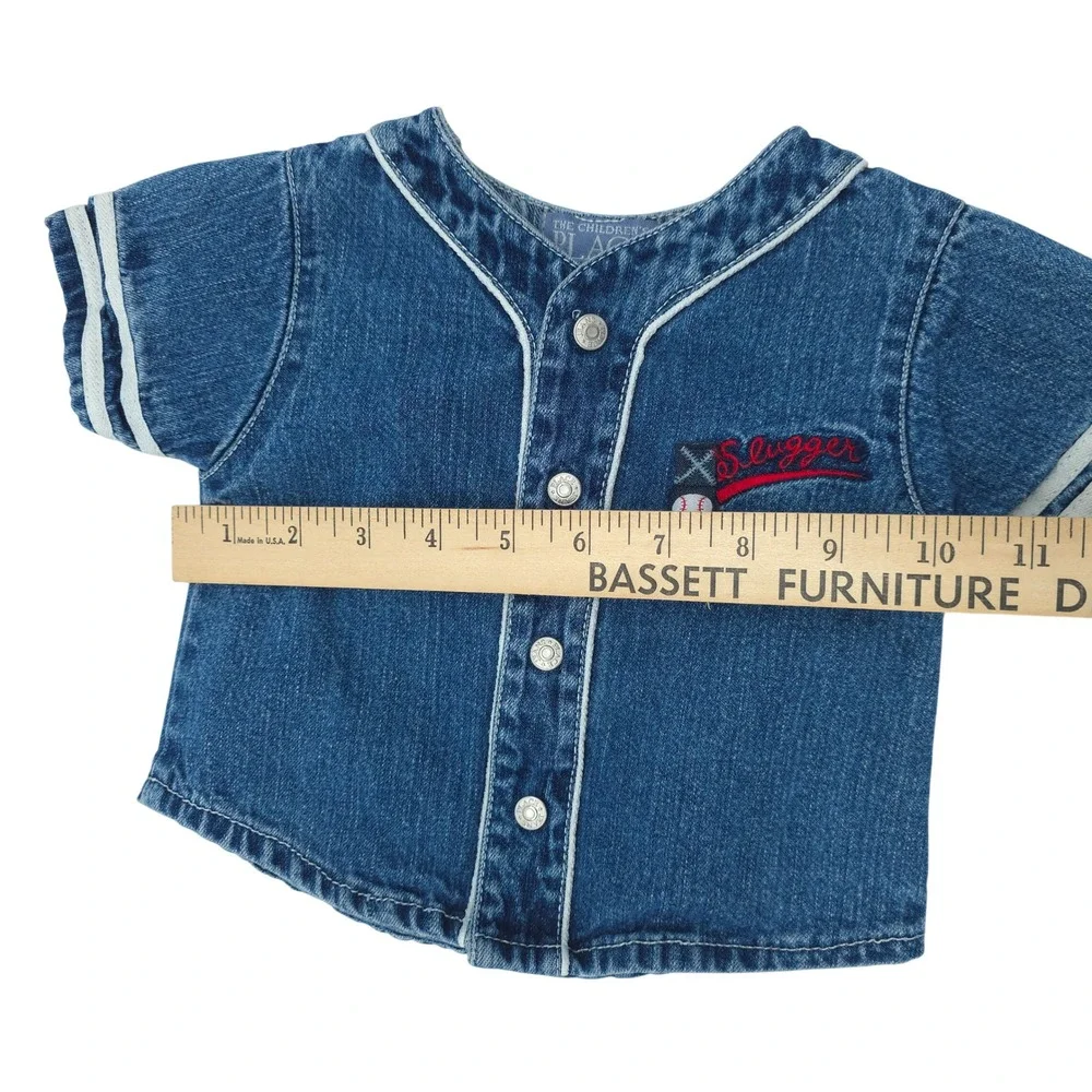 Vintage The Children's Place Denim Baseball Jersey Slugger Boys 3-6 Months